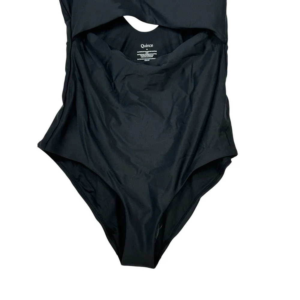 NWT Quince Womens Italian Cut Out One Piece Swimsuit Medium Sustainable Black